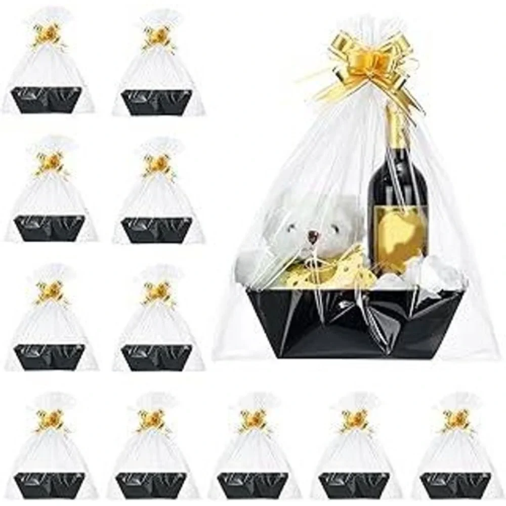12 Pcs Thank You Gift Baskets Set Black Gold Glitter with Bags and Bows NEW